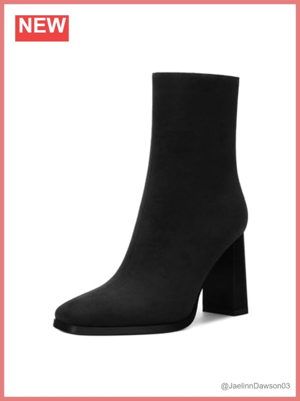 Square Toe Chunky Heel Ankle Boots Side Zipper Suede 3.5"